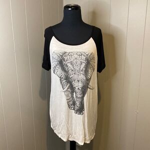 Lovely Souls Wide Neck Long T Shirt Elephant Graphic Print Relaxed Fit